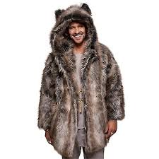 Mens Faux Fur Coat With Hood Winter