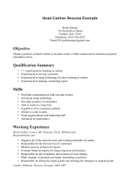 Objective To Obtain A Position With Head Cashier Resume Example And