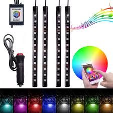 4pcs 12leds Multi Color Led Car Interior App Music Control Rgb Underdash Neon Strip Lighting Kit Led Strips Aliexpress