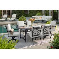Wakefield 7 Piece Aluminum And Steel Outdoor Dining Set With Cushionguard Plus Natural White Cushions