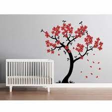 Red Black Tree Wall Painting