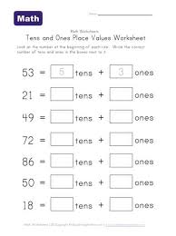 Represent 10 as ten ones, represent numbers 11 to 19 as a ten and some ones, represent multiple sets of ten using number names (2 tens is 20), explain the value of each digit in a b) the numbers from 11 to 19 are composed of a ten and one, two, three, four, five, six, seven, eight, or nine ones. Tens And Ones Place Value Worksheet One Of Two Place Value Worksheets 2nd Grade Math Worksheets 1st Grade Math Worksheets