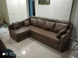 brown wooden designer l shape sofa