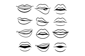 white comic female lips vector set