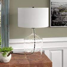 Hudson C Casco 24 Tall Table Lamp With Fabric Shade In Textured Clear Glass Blackened Bronze White