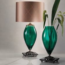 Green Glass Table Lamp And Vase With