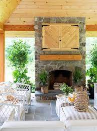 Gray Stone Outdoor Fireplace Tv With