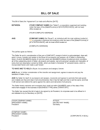 Bill Of Sale For Corporations Template Word Pdf By Business In
