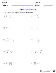 Algebra 1 Worksheets Equations