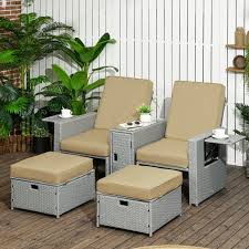 Outsunny 5pc Wicker Patio Lounger