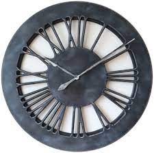 Dark Grey Clock With Large Wooden Roman