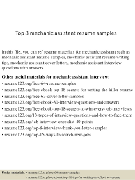 Top 8 Mechanic Assistant Resume Samples