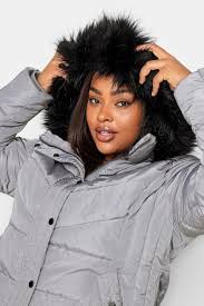 Yours Plus Size Grey Puffer Coat