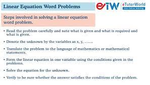 Linear Equation Word Problems Steps