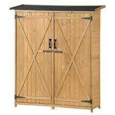 Urtr Natural Outdoor Garden Storage Tool Cabinet Waterproof Asphalt Roof 2 Lockable Doors 3 Tier Shelve 5 3 Ft H X 4 6 Ft L Light Brown Wood