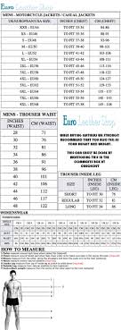 Size Chart Leather Clothing Measurements Guide Euro