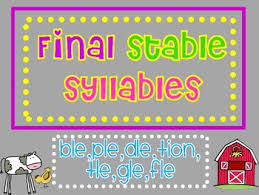 Final Stable Syllable Words Worksheets Teaching Resources