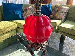 Lamp Red Glass Brass Table Lamp Round