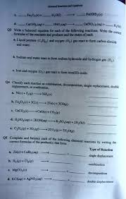 Solved Chemical Reactions And Balanced