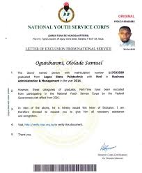 The nysc exemption letter is a letter that is given to every graduate who by law does not satisfy the nysc requirements. Exclusion Letters For Noun Part Time Dlc And Sandwich Graduates School Contents