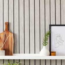 Grey Wallpaper Wooden Slats Wooden Design