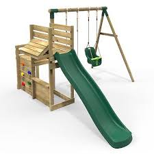 Rebo Wooden Swing Set With Deluxe Add