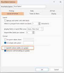 lock pivot table column width in excel