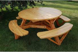 Rustic 56 Inch Round Picnic Table With