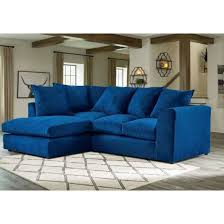 Plush Velvet Corner Left Hand Sofa Blue