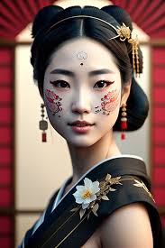 vector geisha with kitsune mask tattoo
