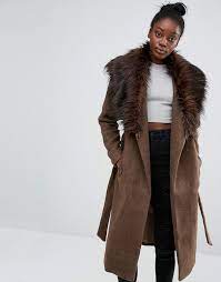 Only Drape Faux Fur Collar Coat Lined