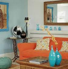 orange and turquoise living room