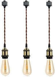 Kiven 3 Pack H Type Track Lighting Pendant Light Kit Antique Industrial Brass Finish Lamp Holder Fabric Cord Track Adapter Edison Bulb Included Amazon Com