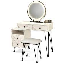 costway vanity table stool set dimmer