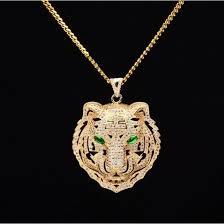 men hiphop iced out bling tiger pendant