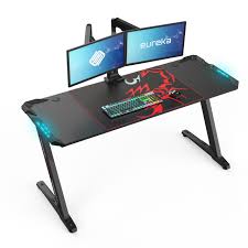 Great savings & free delivery / collection on many items. Z60 Gaming Desk With Led Lights Controller Stand Cup Holder Headphone Hook Black