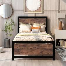 twin size metal platform bed with wood