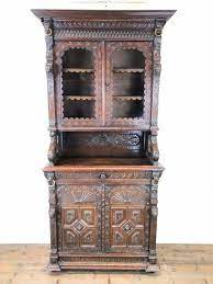 Antique Carved Oak Cabinet With Glass