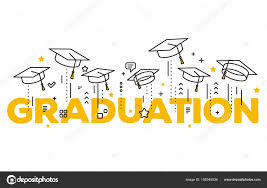Vector Illustration Of Word Graduation With Graduate Caps On A W