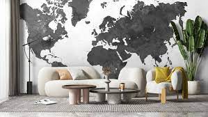 Wall Mural Black And White World Map By