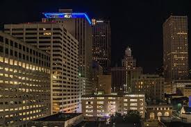 nighttime rooftop view of downtown new