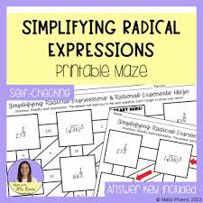 Simplifying Radical Expressions Maze