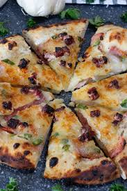 garlic white pizza recipe with salami