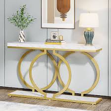 Modern White Faux Marble Wood Console