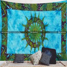 Turquoise Blue Tie Dye Sun Tapestry