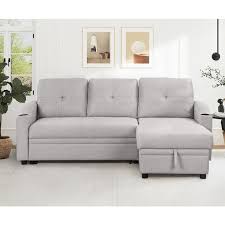 Linen Sleeper Sofa Bed 3 Seat L Shaped