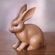 Hand Carved Wooden Rabbit Statuette