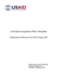 Individual Acquisition Plan Template A Mandatory Reference