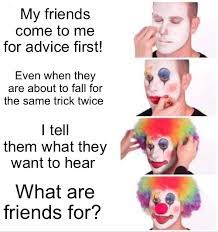 clown applying makeup meme flip