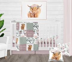 Cow Baby Girl Crib Bedding Set Highland